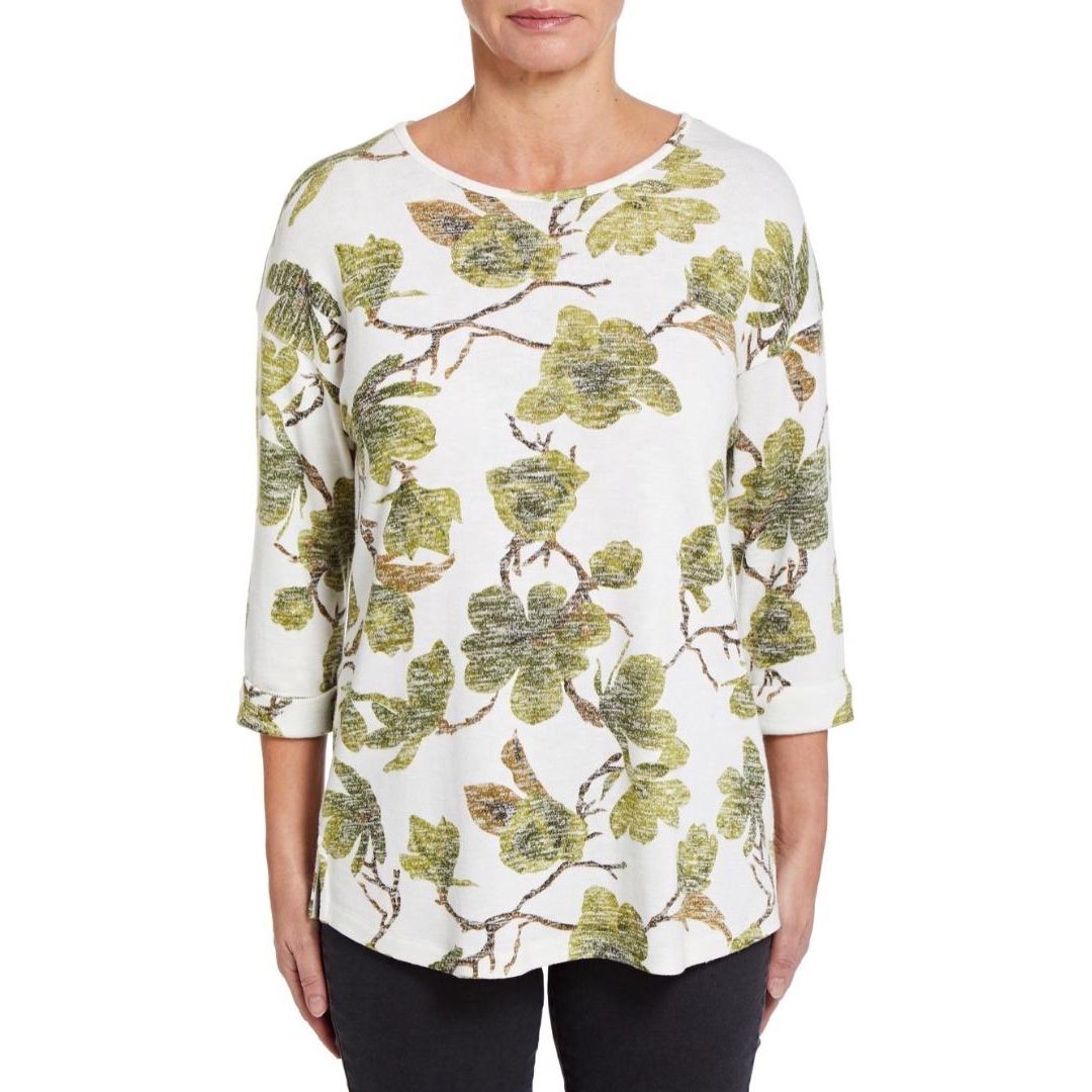 VIZ A VIZ Ivory Leaf-Print Top