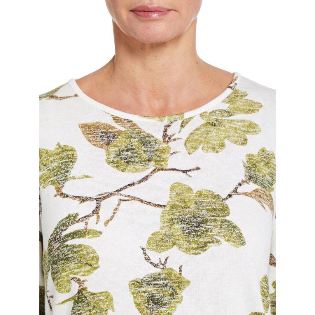 VIZ A VIZ Ivory Leaf-Print Top