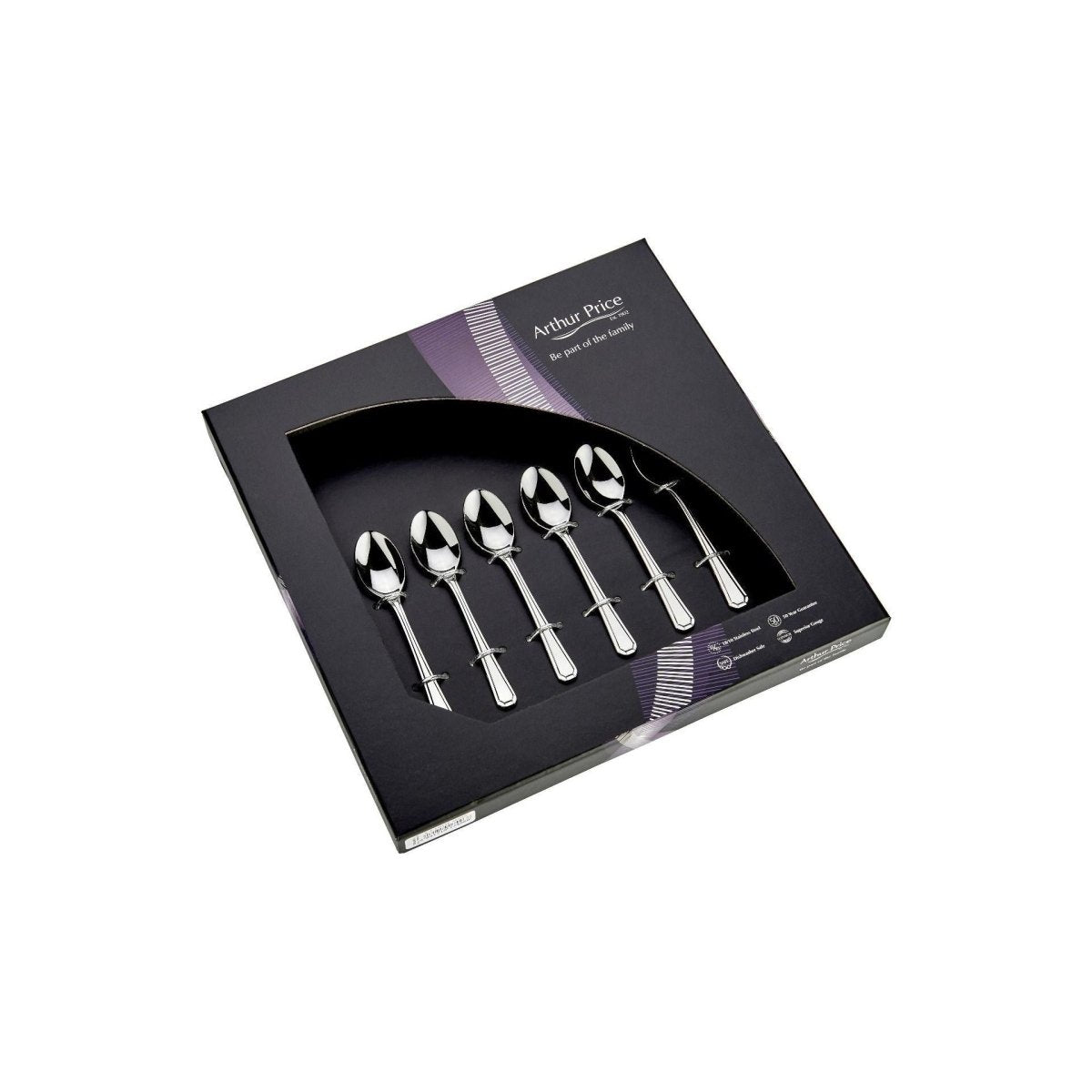 Arthur Price 'Grecian' 18/10 Stainless Steel Box of 6 Coffee Spoons