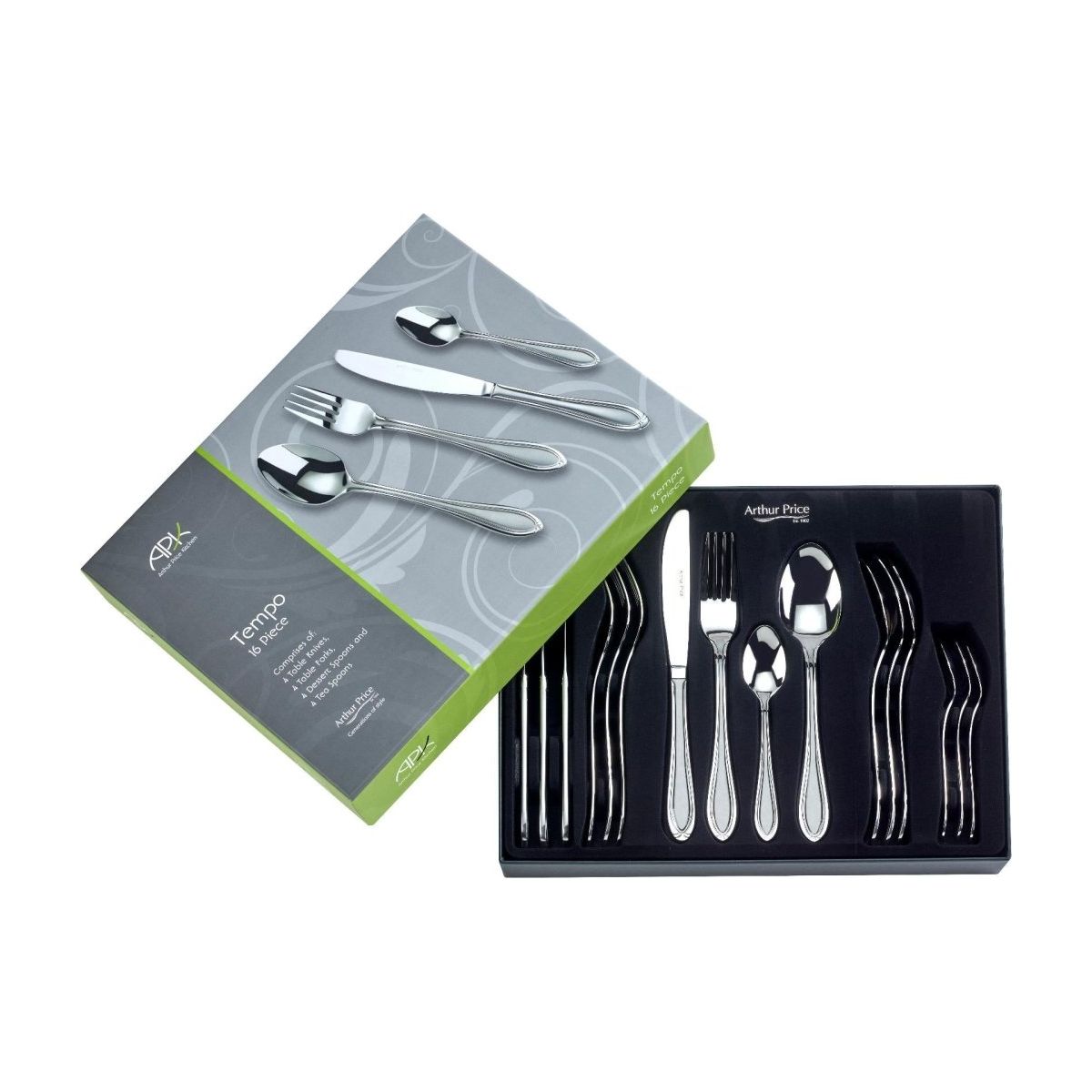 Arthur Price Kitchen range 'Tempo' 18/10 stainless steel 16 piece 4 person boxed cutlery set for lux