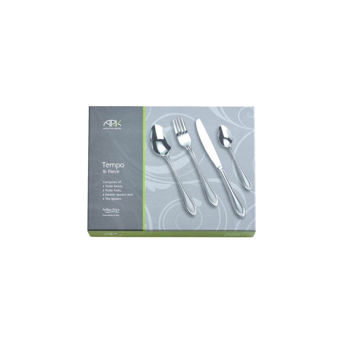 Arthur Price Kitchen range 'Tempo' 18/10 stainless steel 16 piece 4 person boxed cutlery set for lux