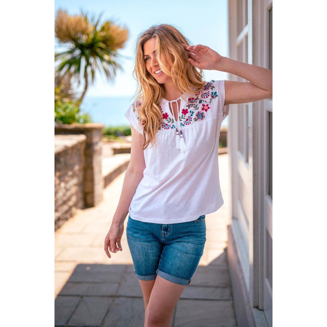 Brakeburn Piper Embroidered T-Shirt - White