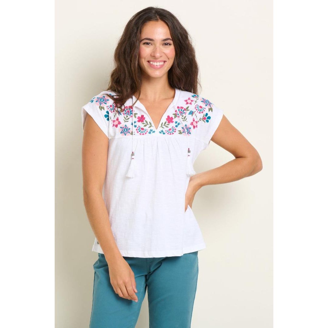 Brakeburn Piper Embroidered T-Shirt - White