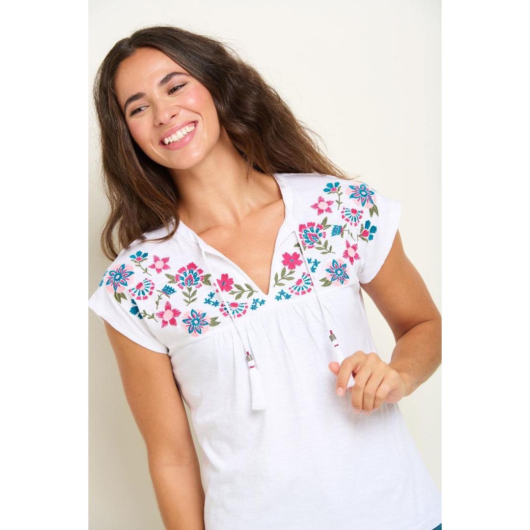 Brakeburn Piper Embroidered T-Shirt - White
