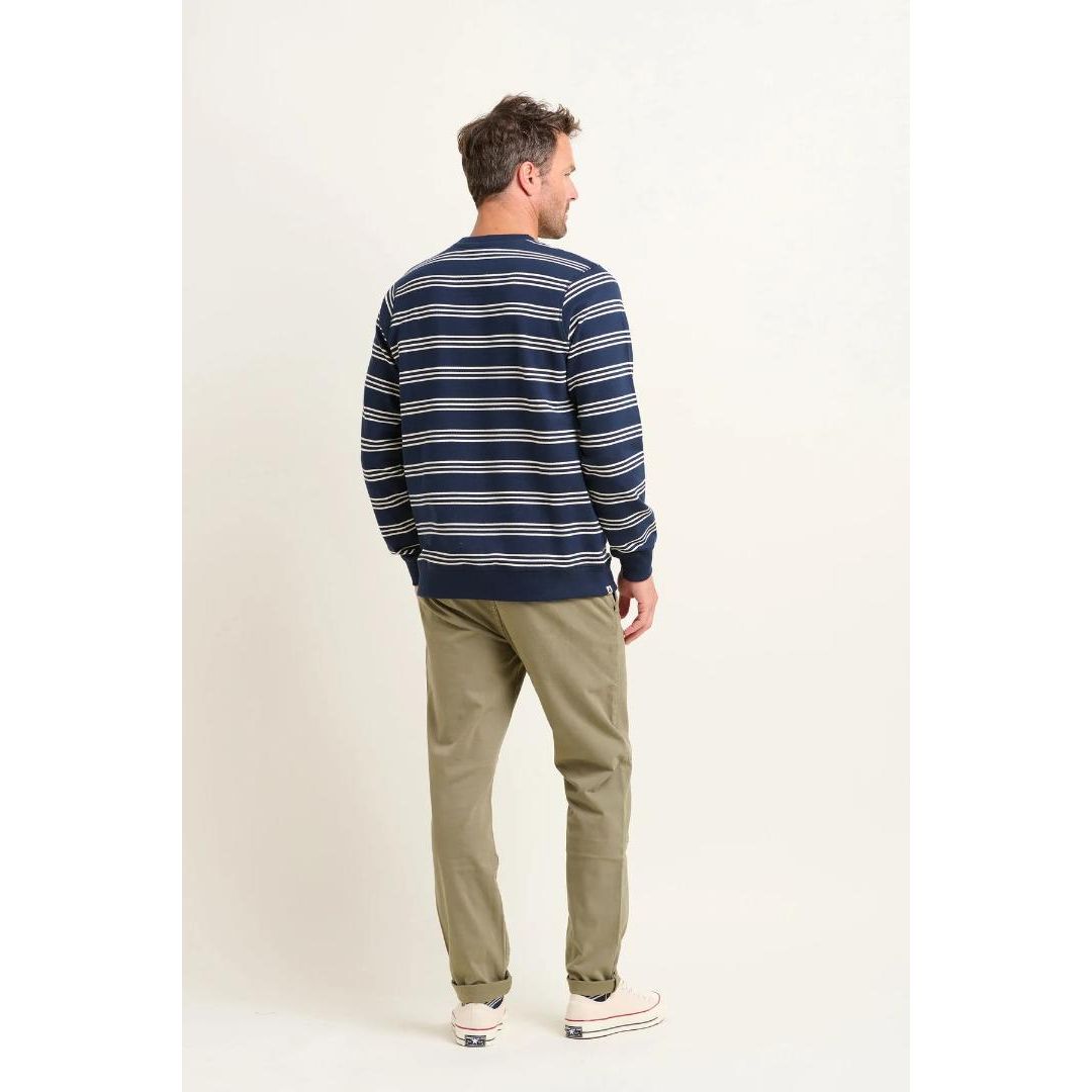 Brakeburn Stripe Crew Neck Sweatshirt - Navy