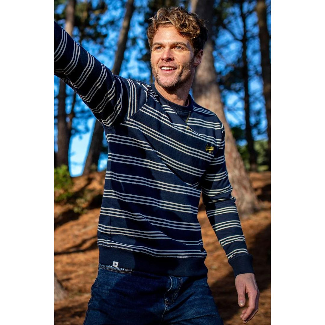Brakeburn Stripe Crew Neck Sweatshirt - Navy