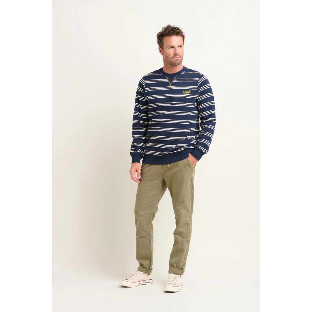 Brakeburn Stripe Crew Neck Sweatshirt - Navy