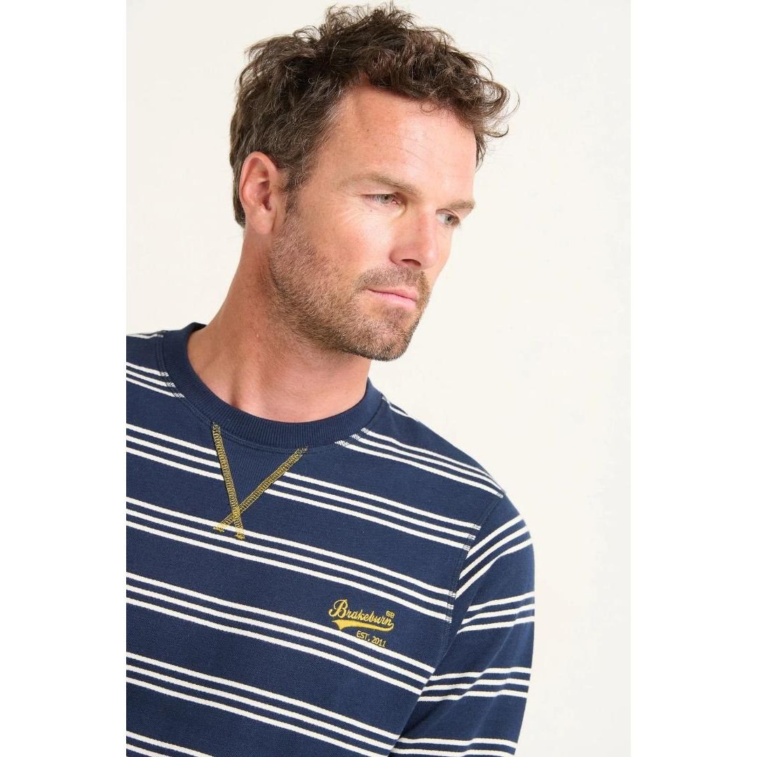 Brakeburn Stripe Crew Neck Sweatshirt - Navy