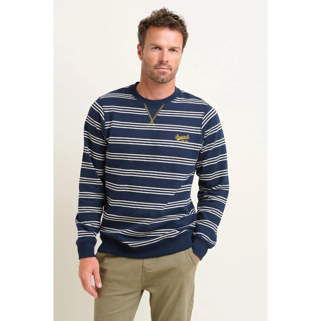 Brakeburn Stripe Crew Neck Sweatshirt - Navy