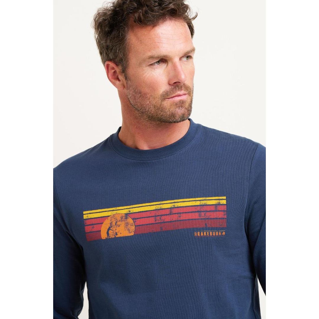 Brakeburn Sunset Stripe Long Sleeve Tee - Navy