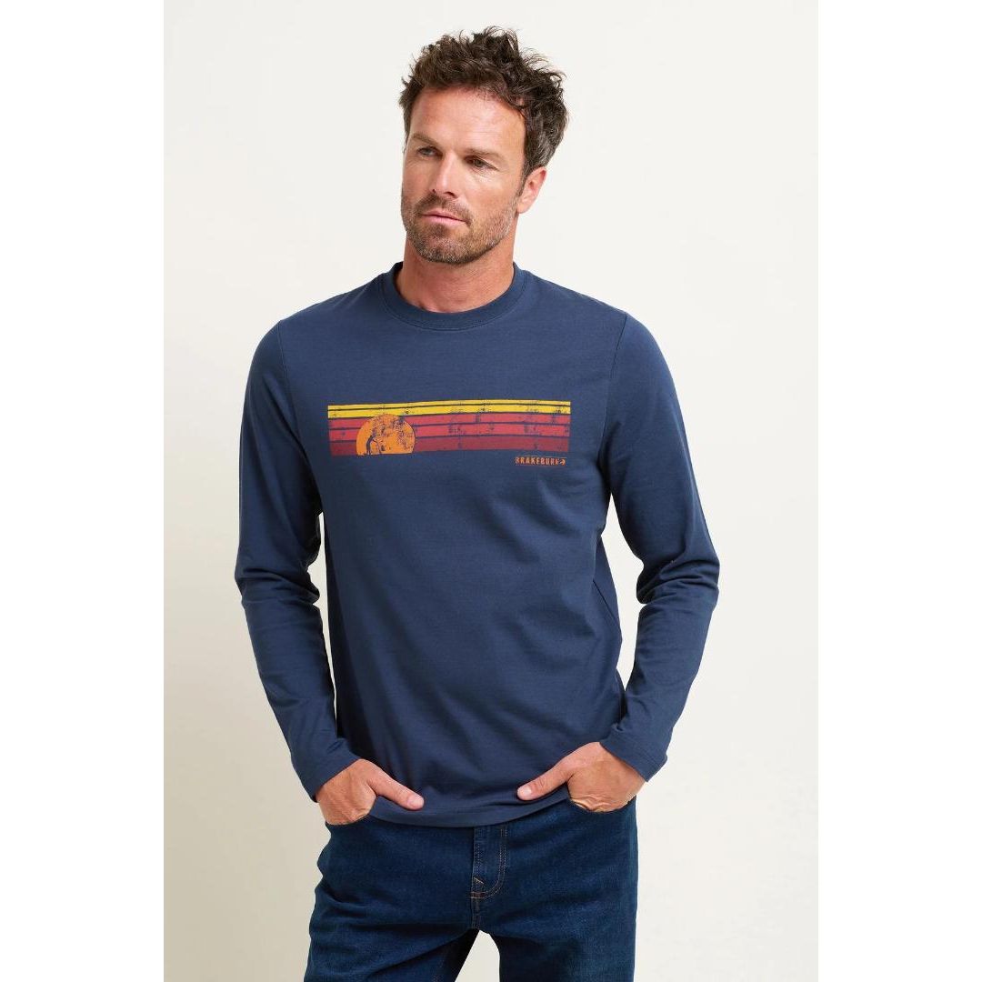 Brakeburn Sunset Stripe Long Sleeve Tee - Navy