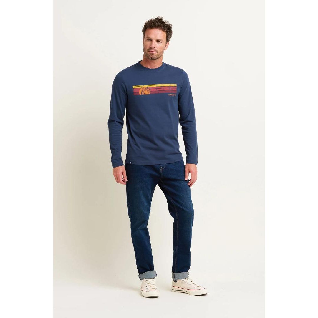Brakeburn Sunset Stripe Long Sleeve Tee - Navy