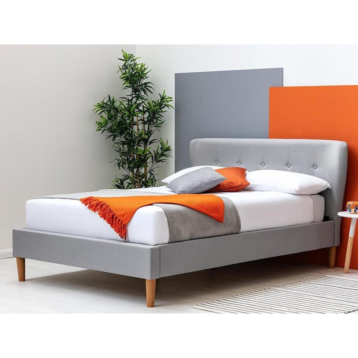 Chatwell Grey Fabric Winged Double Bed