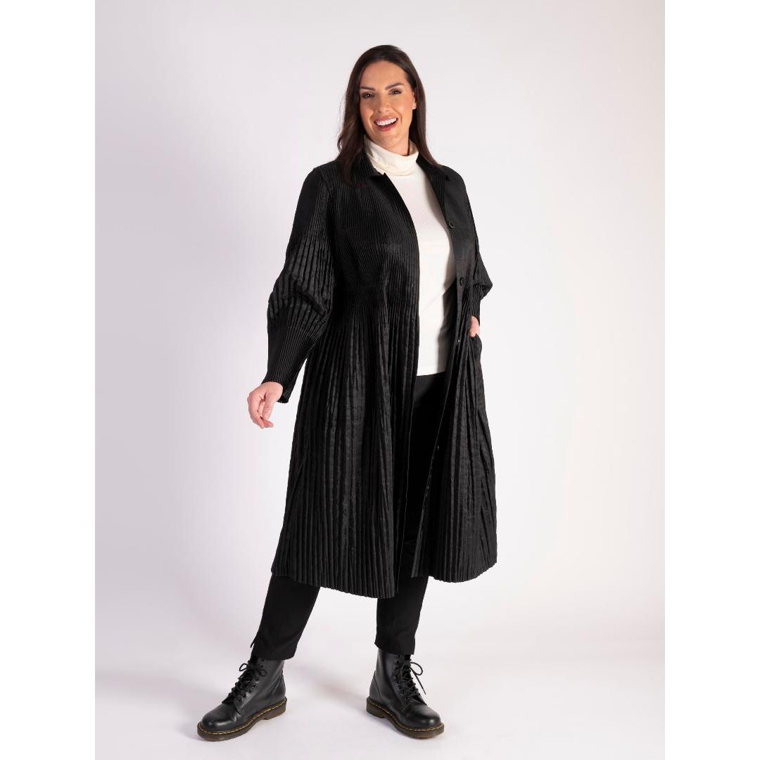 Chesca Lightweight Quilt Pleated Long Coat - Black