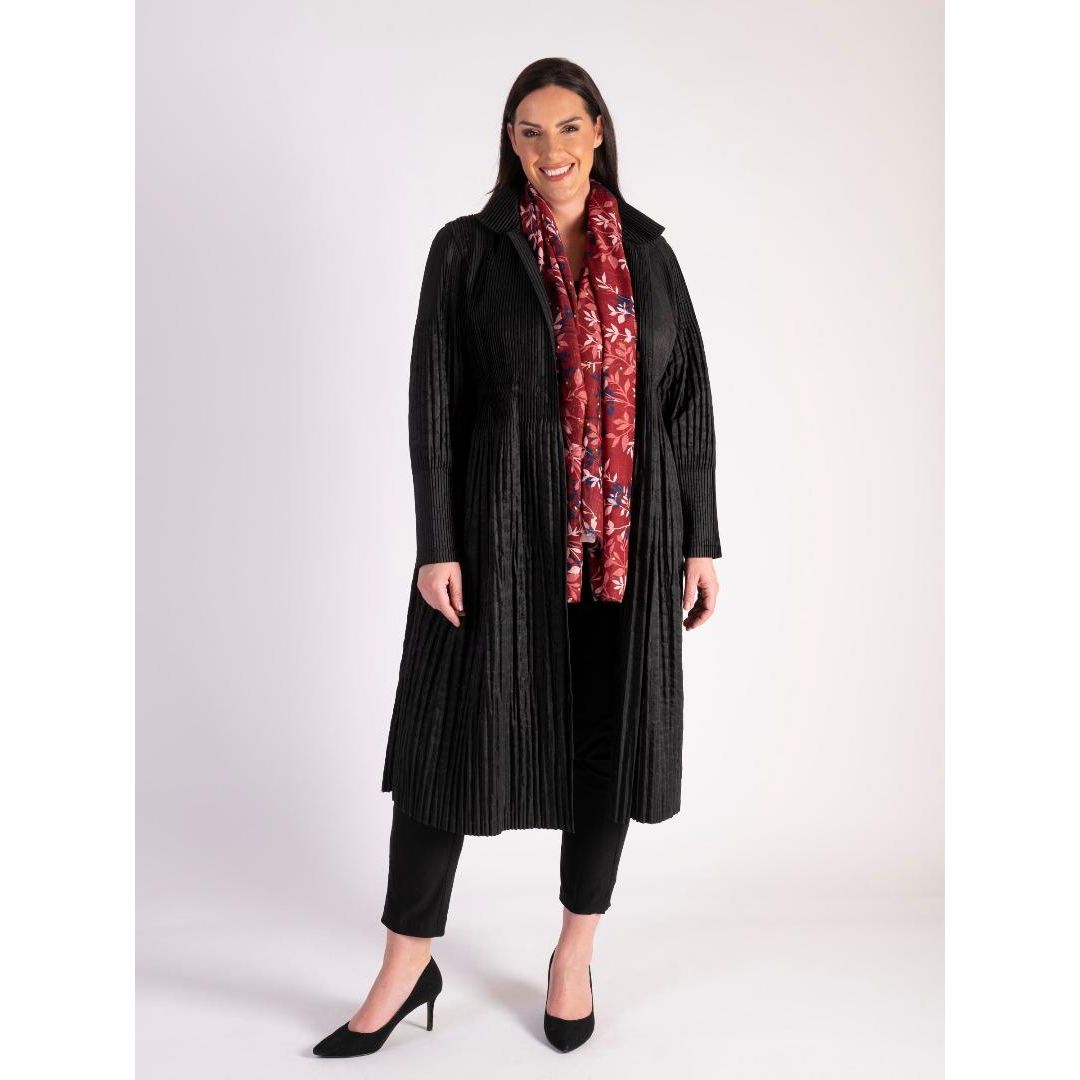Chesca Lightweight Quilt Pleated Long Coat - Black