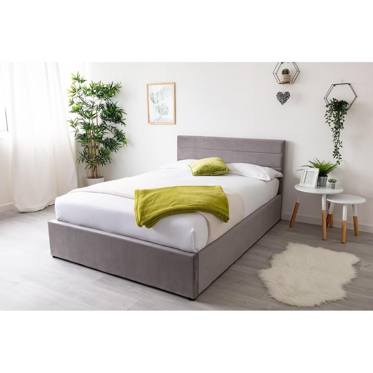 Chettle Grey Velvet Ottoman Bed