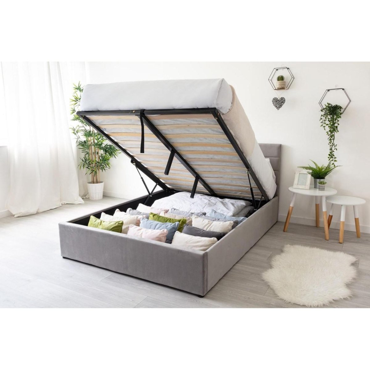 Chettle Grey Velvet Ottoman Bed