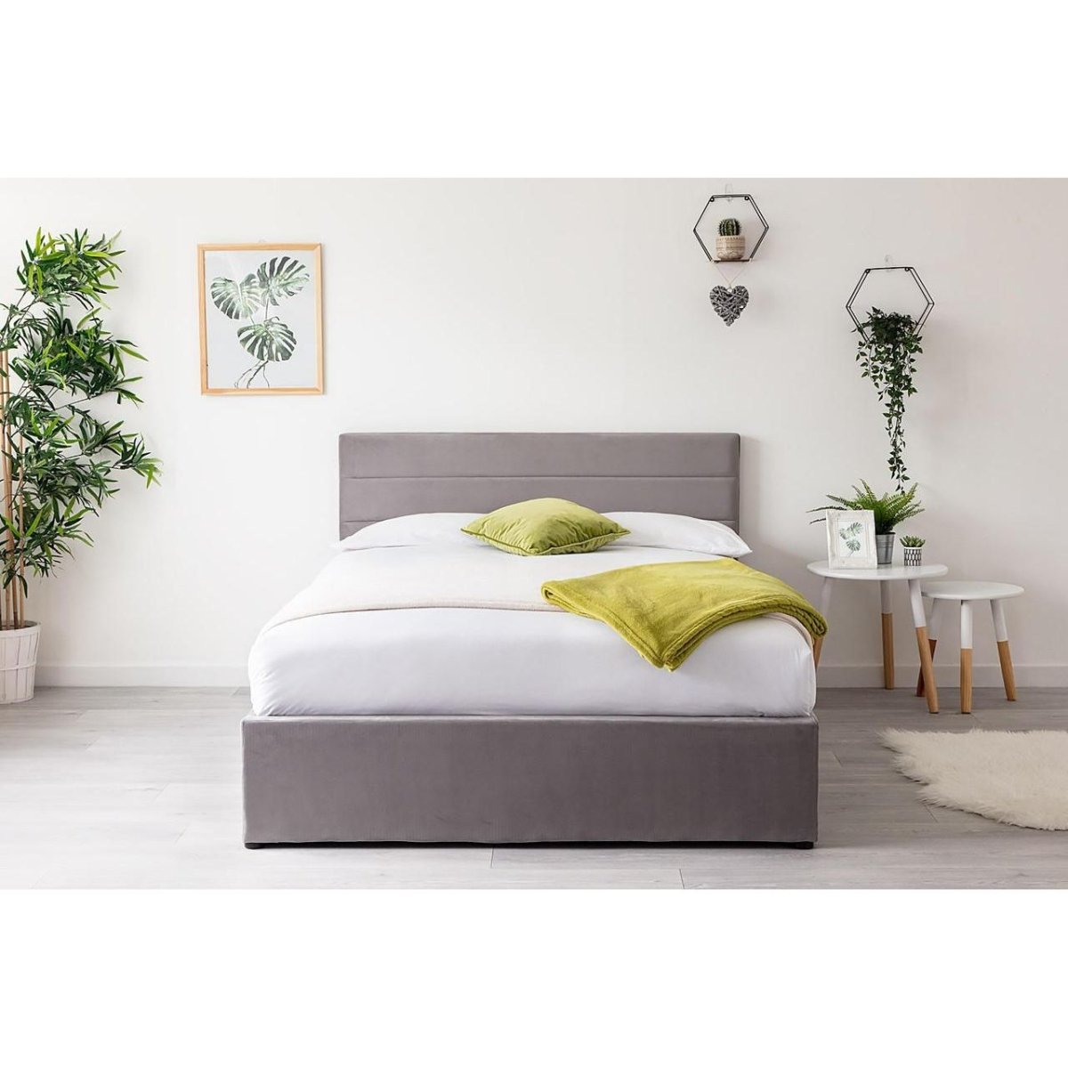 Chettle Grey Velvet Ottoman Bed