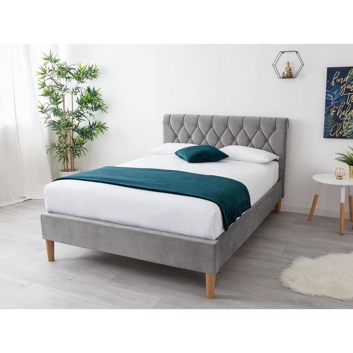 Cosford Grey Plush Velvet Sleigh Bed