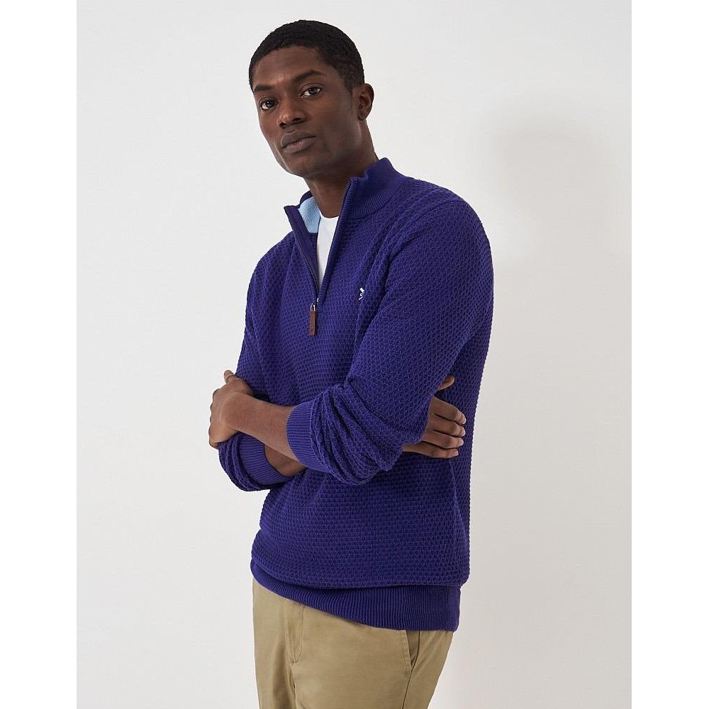 Crew Clothing Ocean Wave Organic Cotton Half Zip Jumper - Twilight Blue