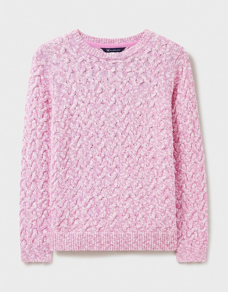 Crew Clothing Twist Yarn Cotton Wool Cable Knit Crew Neck Jumper - Pink White