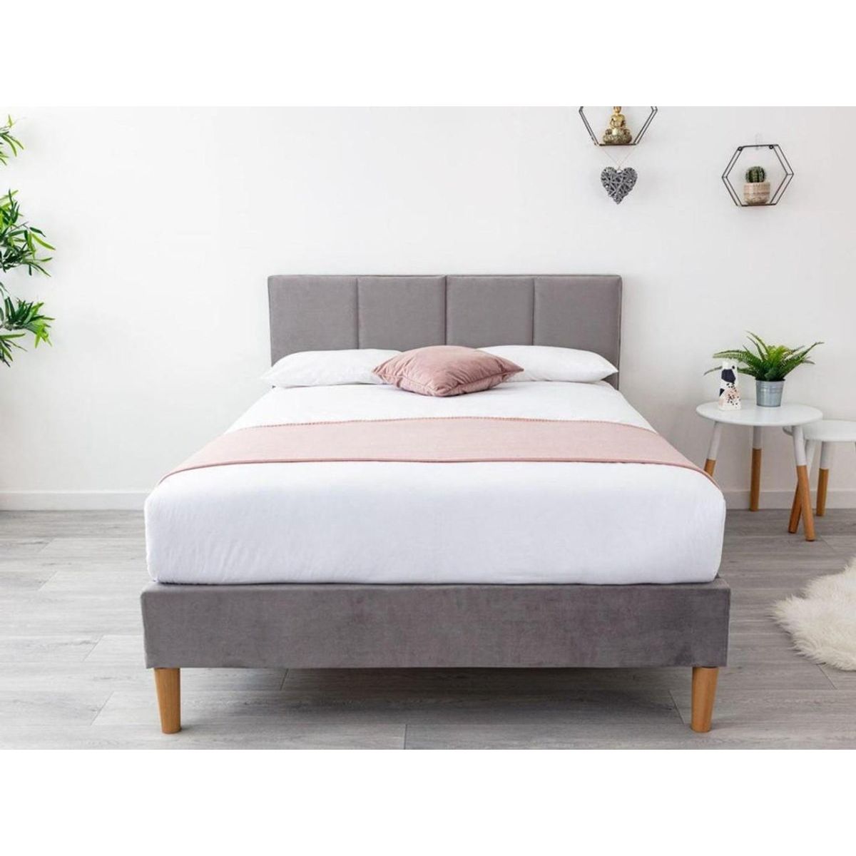 Gailey Grey Plush Velvet Bed