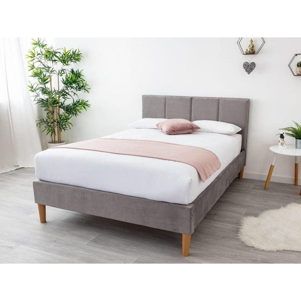 Gailey Grey Plush Velvet Bed