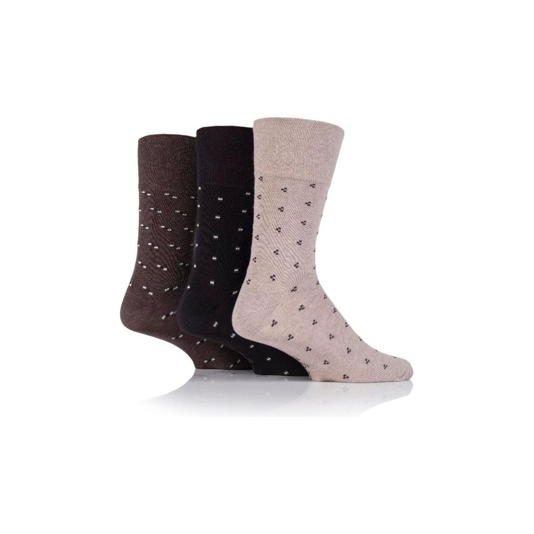 Gentle Grip Mens 3pr Gentle Grip Patterned Socks - Micro Square Neutrals