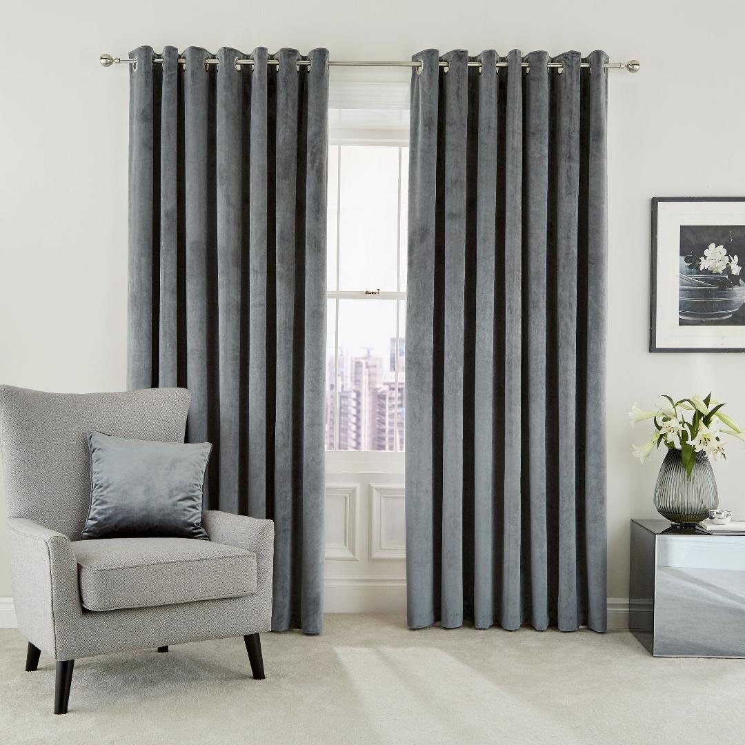 Helena Springfield Escala Lined Curtains 66 x 54, Steel