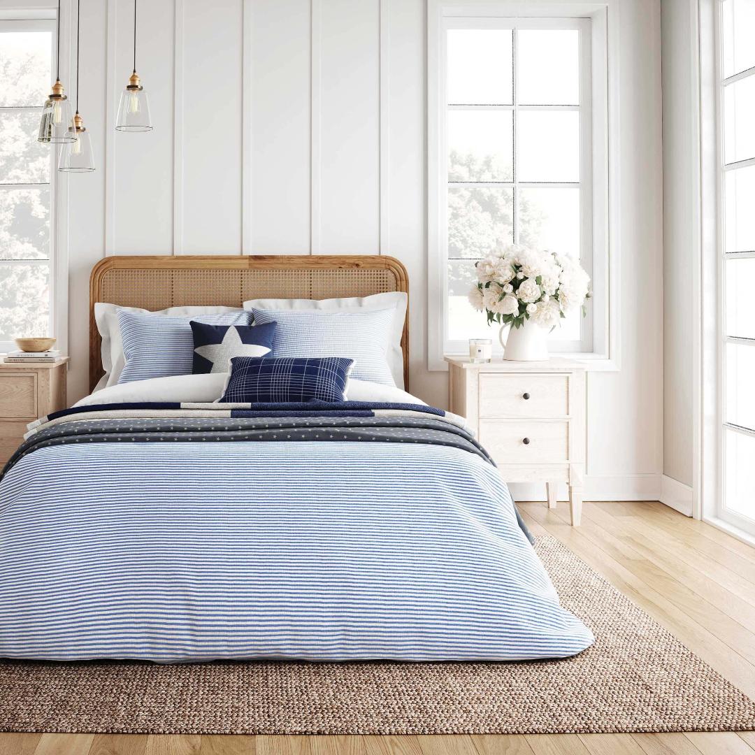 Helena Springfield Long Island Ticking Stripe Duvet Cover Set - Blue