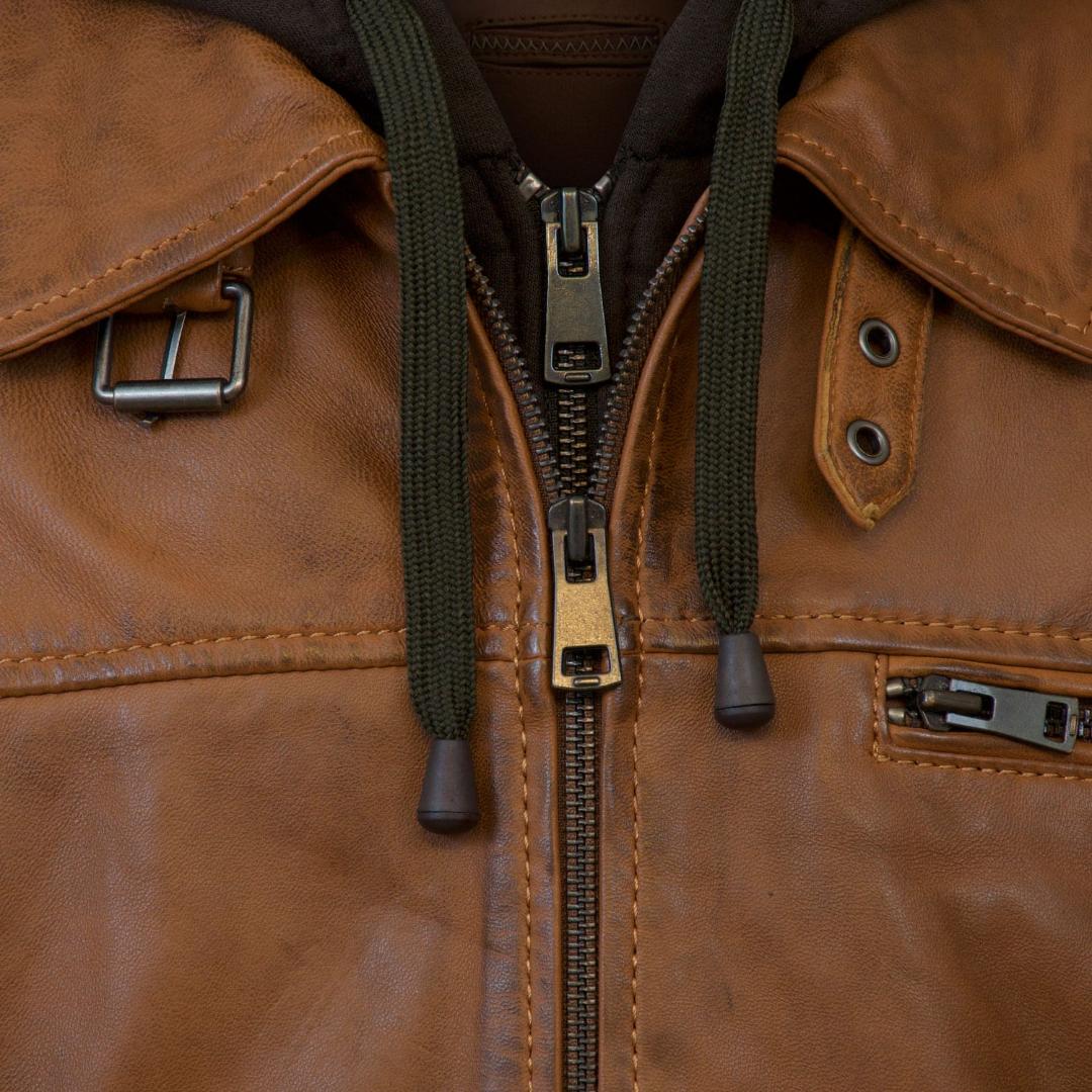 Hide Park Mason Men’s Rust Hooded Leather Jacket