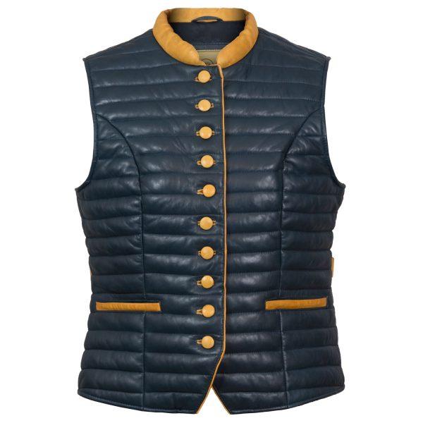 Hidepark Jasmine: Women’s Blue Funnel Leather Gilet