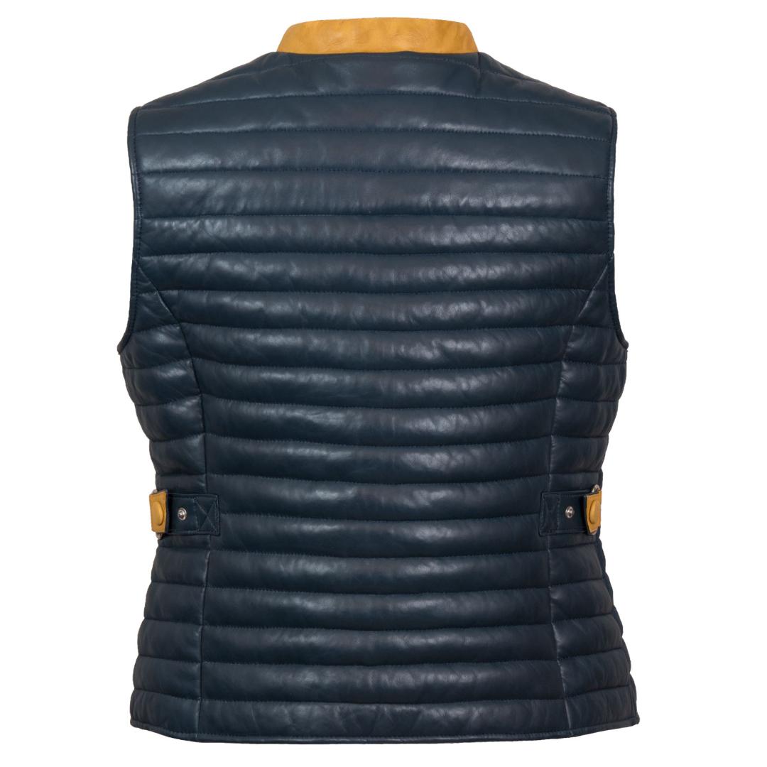 Hidepark Jasmine: Women’s Blue Funnel Leather Gilet