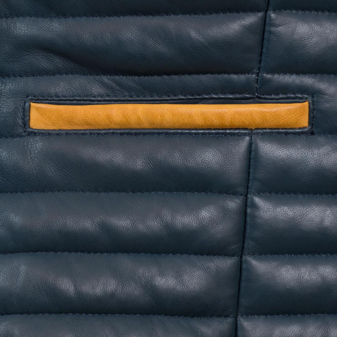 Hidepark Jasmine: Women’s Blue Funnel Leather Gilet