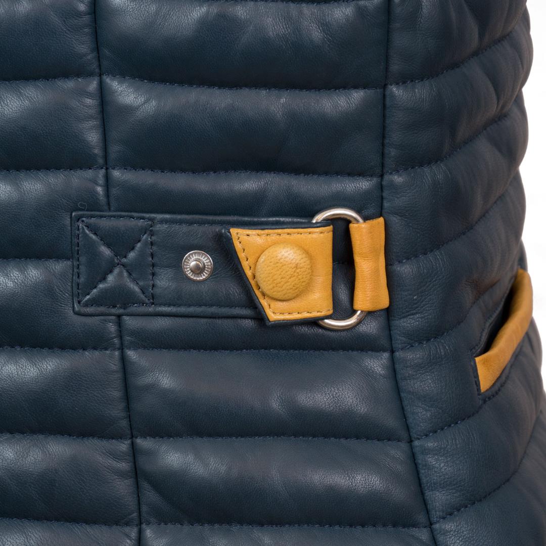 Hidepark Jasmine: Women’s Blue Funnel Leather Gilet