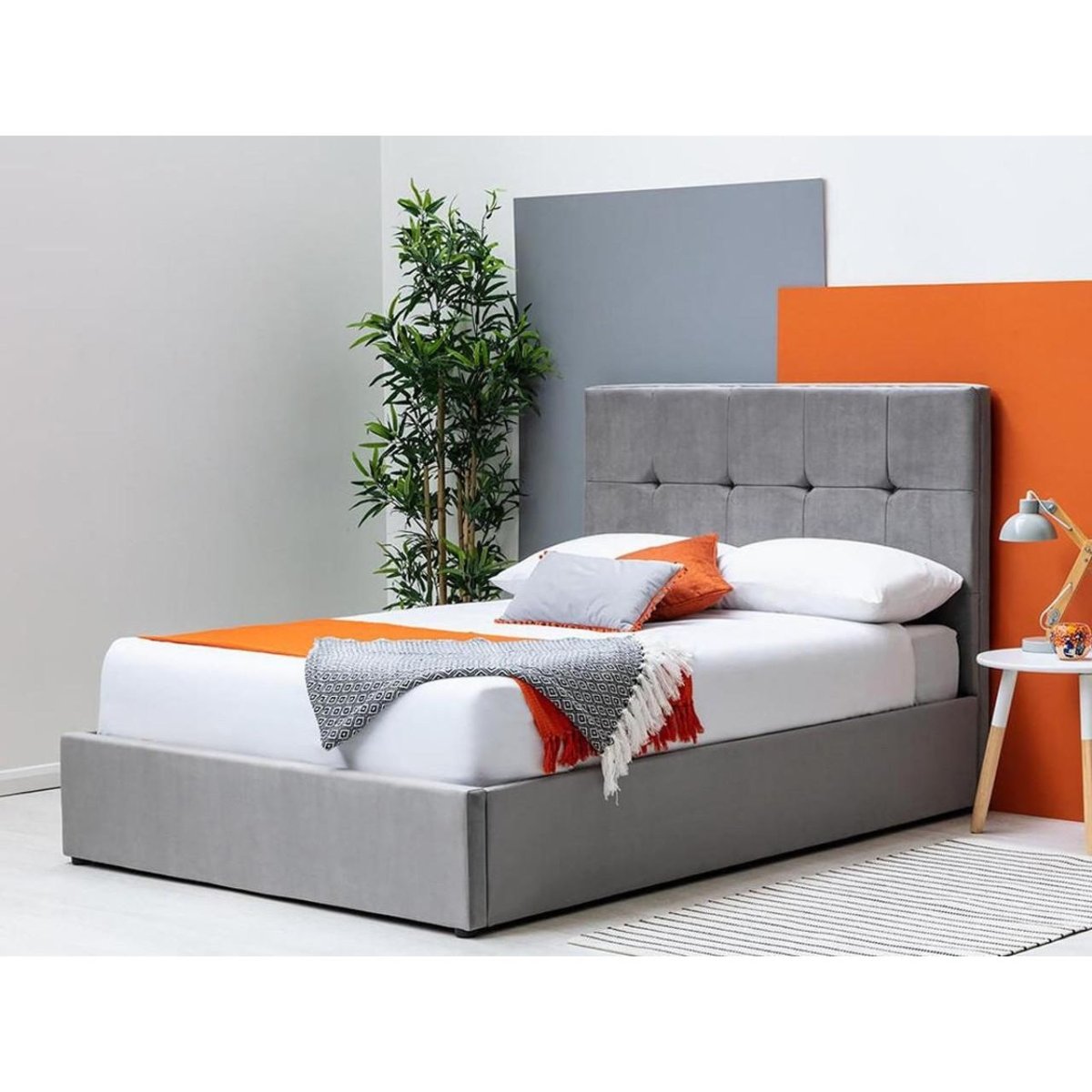 Horwood Grey Velvet Ottoman Storage Bed