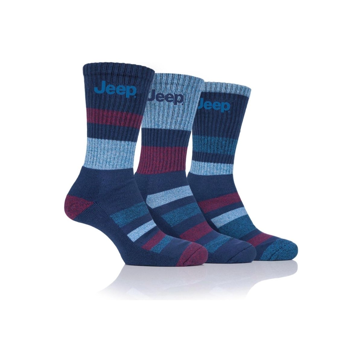 Jeep Mens 3pr Jeep Cotton Rich Stripe Socks - Blue Red