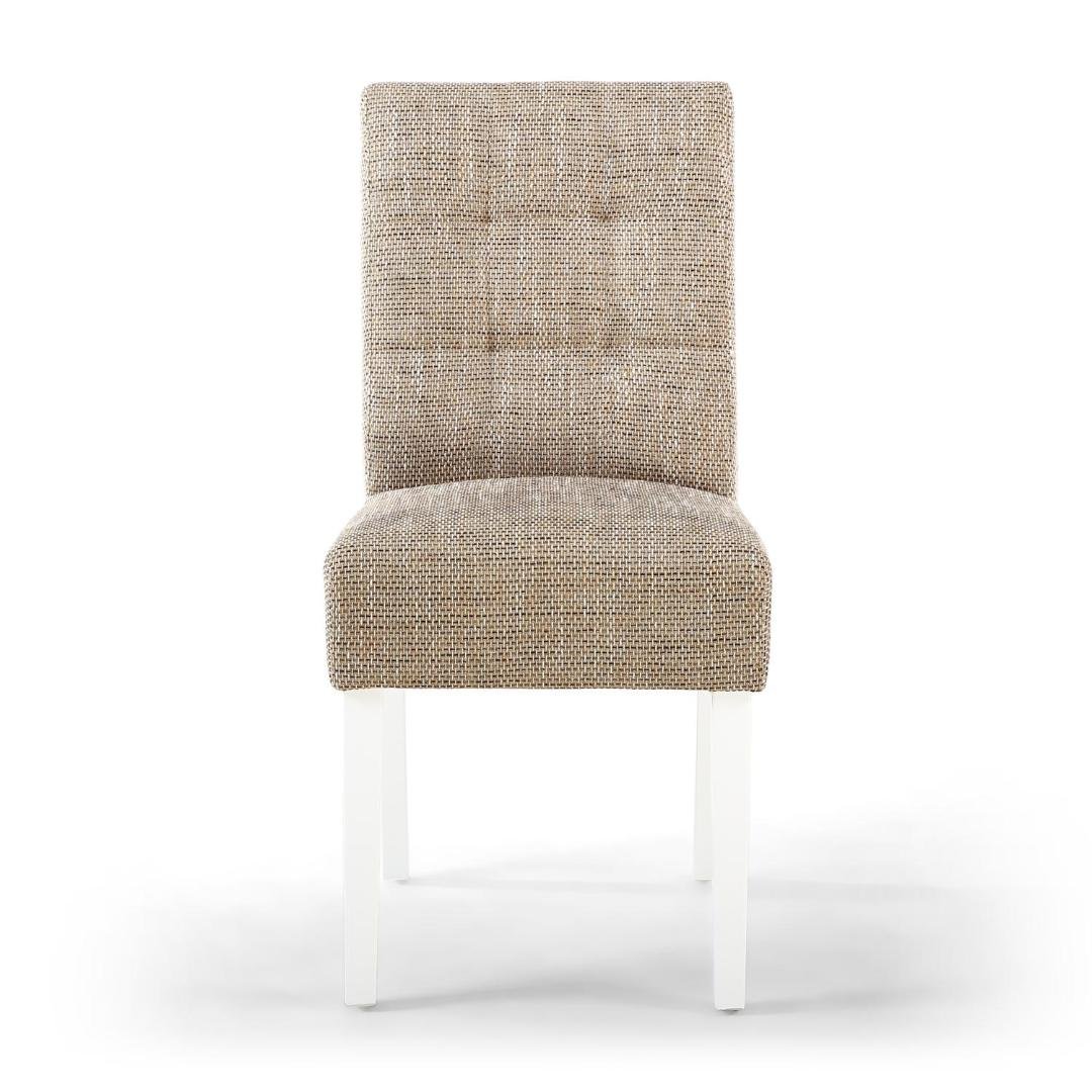 Moseley Stitched Waffle Tweed Oatmeal Dining Chair In White Legs Set Of 2