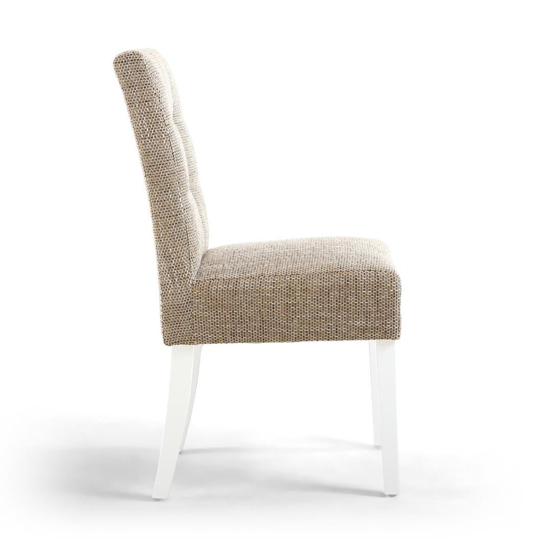 Moseley Stitched Waffle Tweed Oatmeal Dining Chair In White Legs Set Of 2