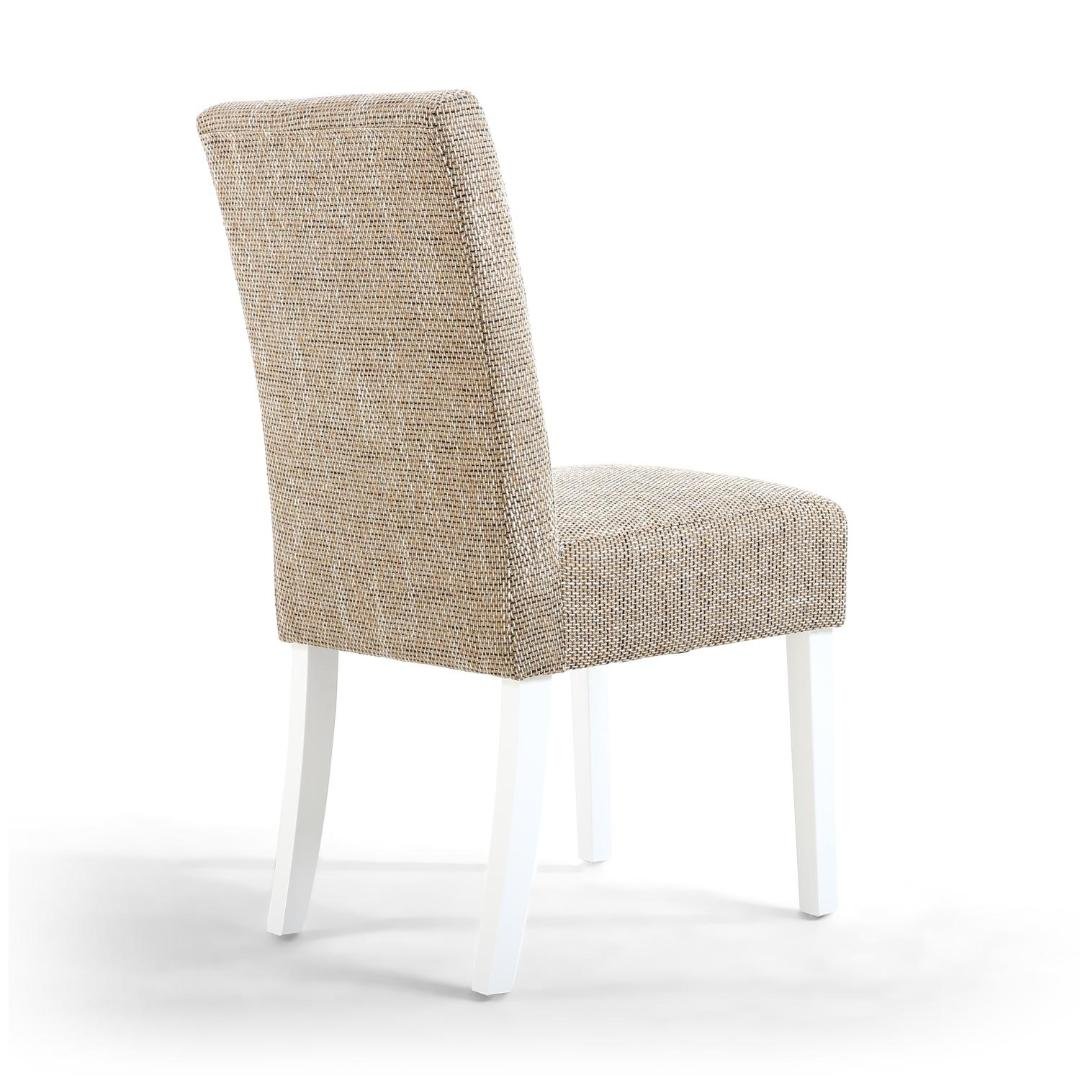 Moseley Stitched Waffle Tweed Oatmeal Dining Chair In White Legs Set Of 2