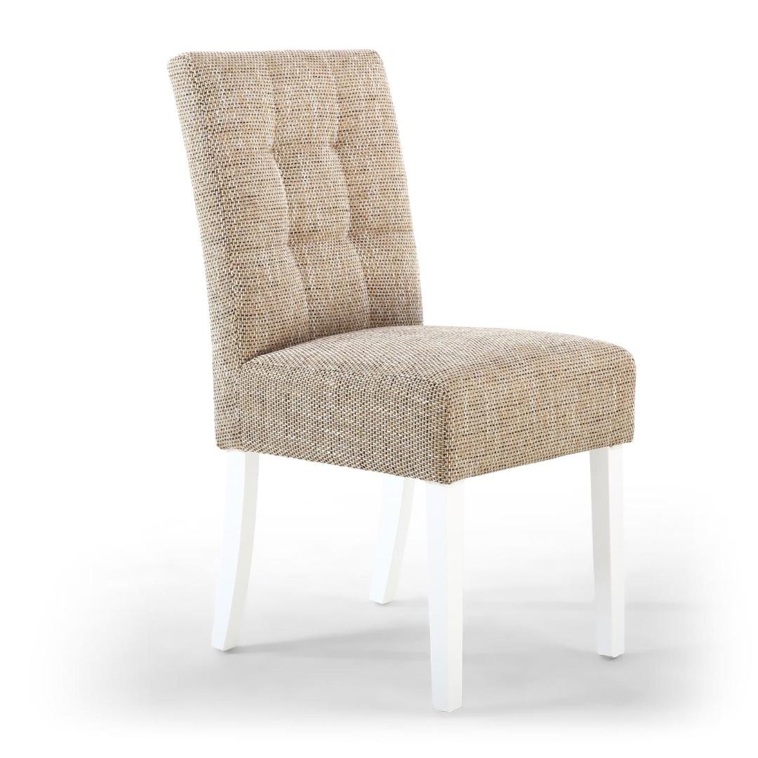 Moseley Stitched Waffle Tweed Oatmeal Dining Chair In White Legs Set Of 2