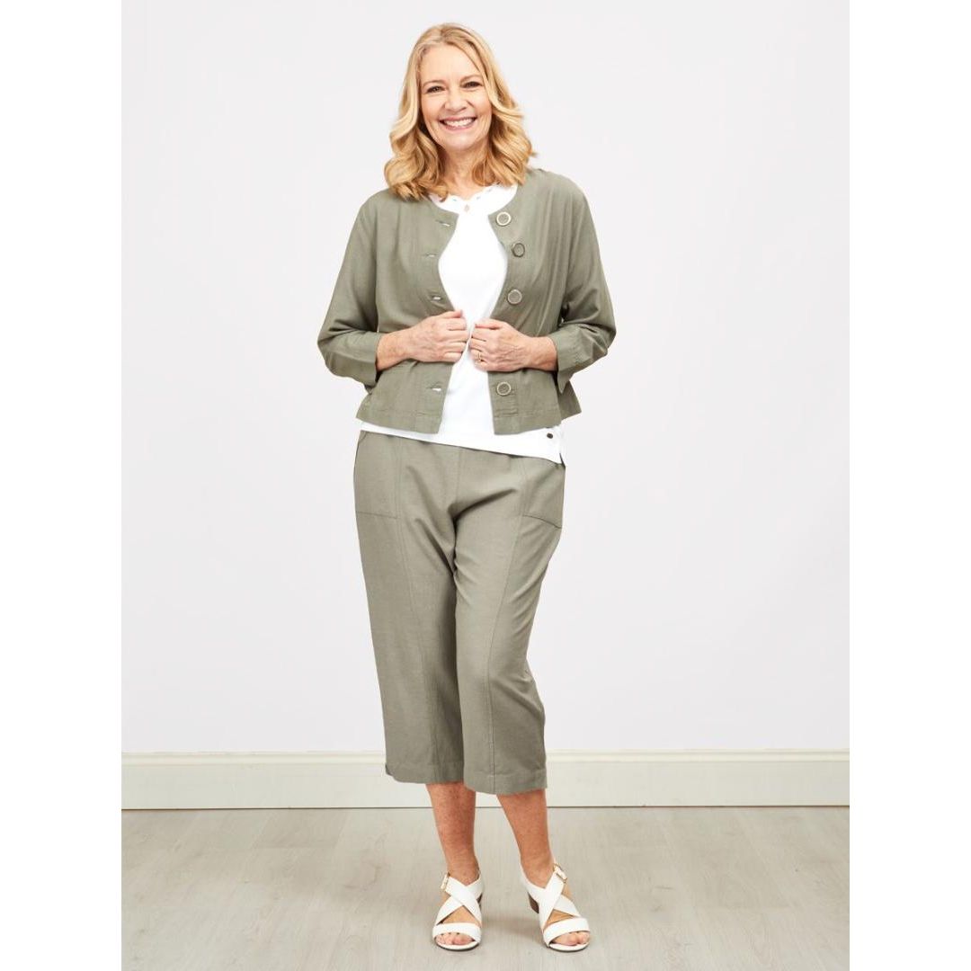 PENNY PLAIN Sage Linen Blend Cropped Trousers