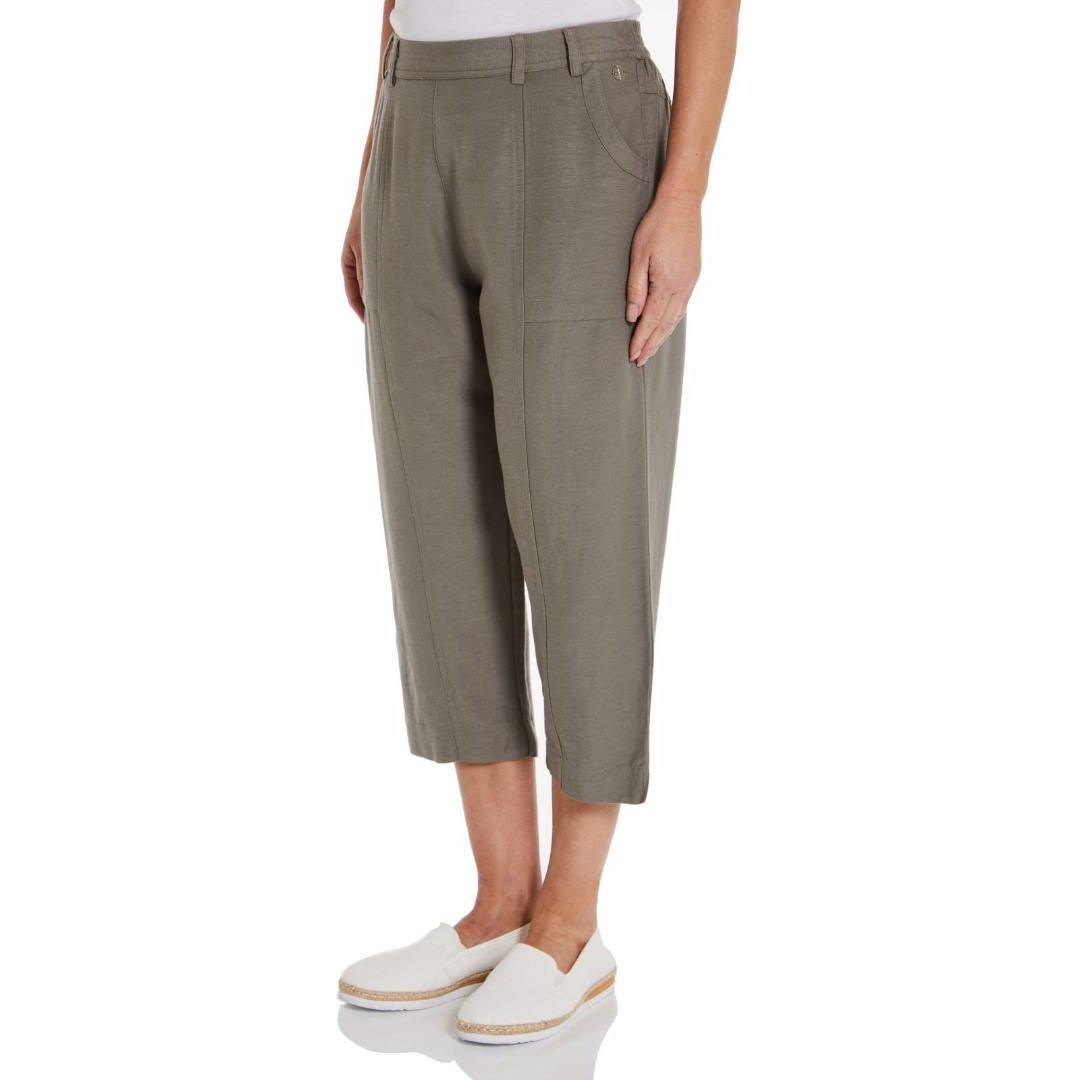 PENNY PLAIN Sage Linen Blend Cropped Trousers
