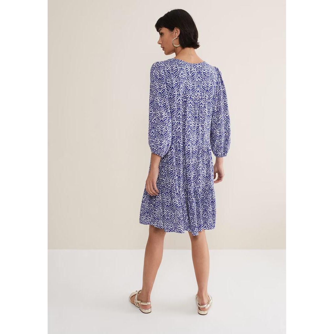 Phase Eight Alicia Ikat Swing Dress - Blue/Ivory