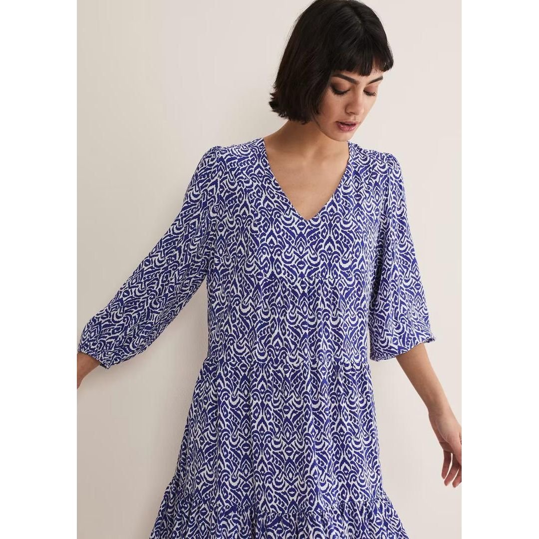 Phase Eight Alicia Ikat Swing Dress - Blue/Ivory