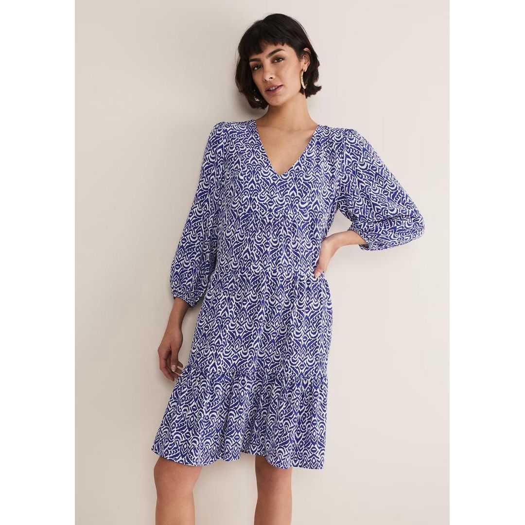 Phase Eight Alicia Ikat Swing Dress - Blue/Ivory