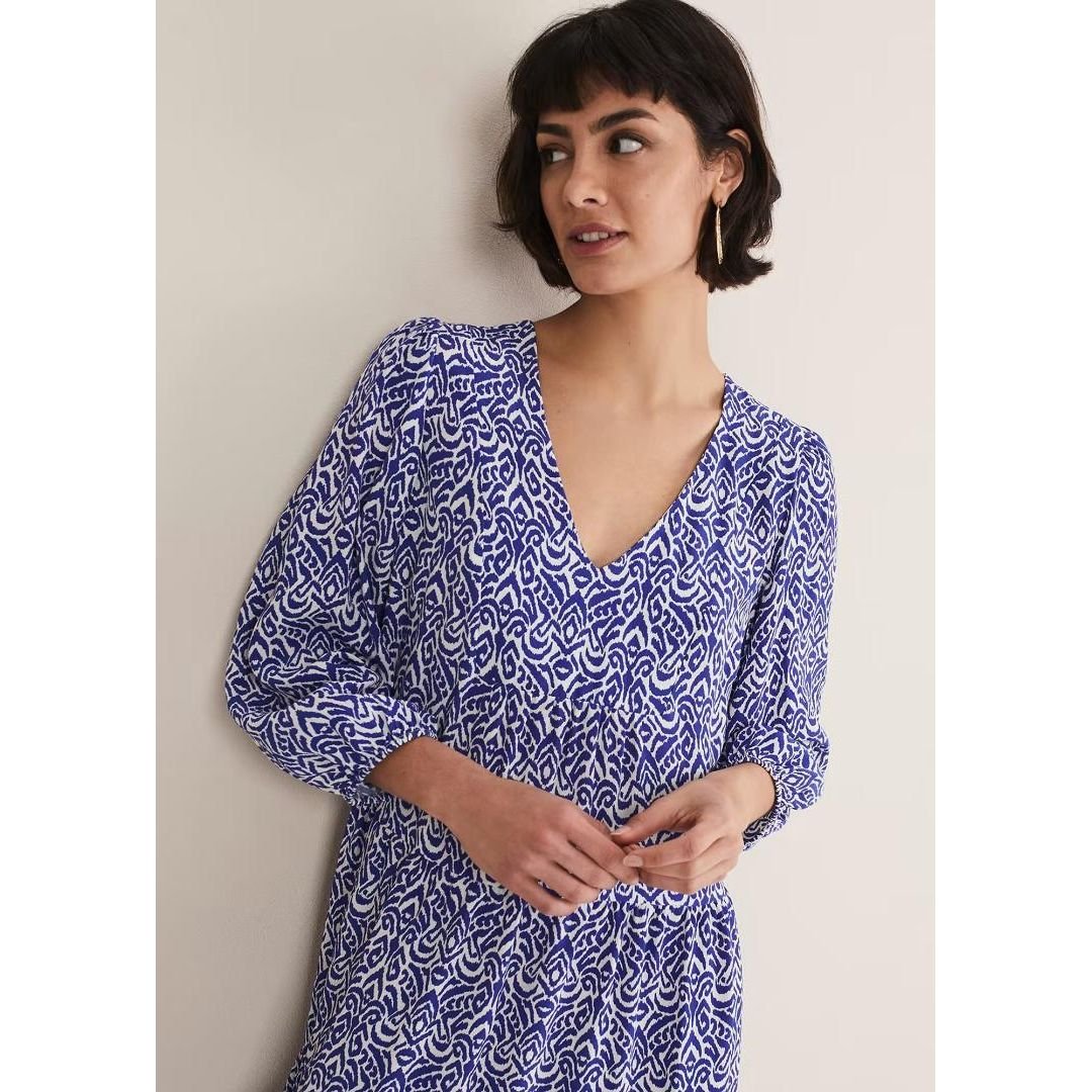 Phase Eight Alicia Ikat Swing Dress - Blue/Ivory