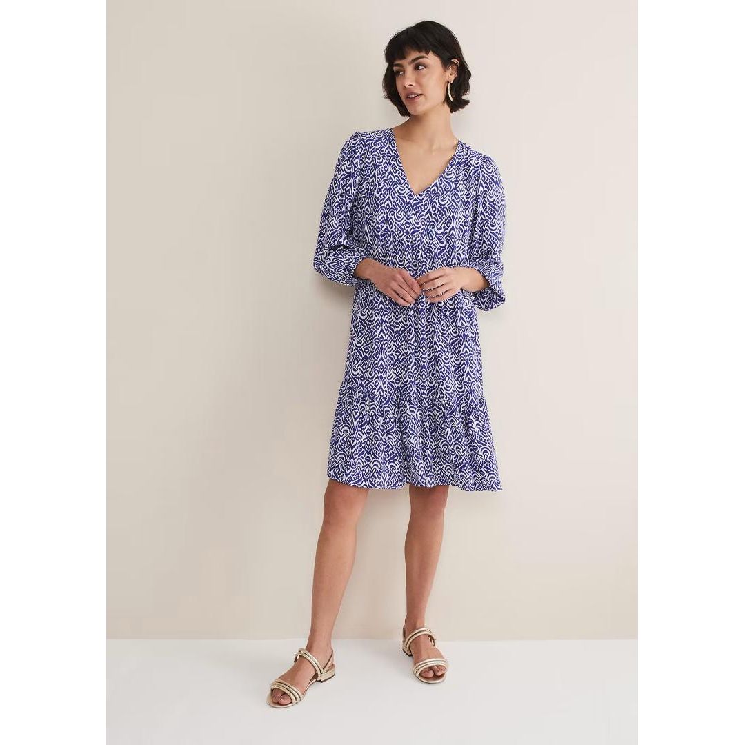 Phase Eight Alicia Ikat Swing Dress - Blue/Ivory