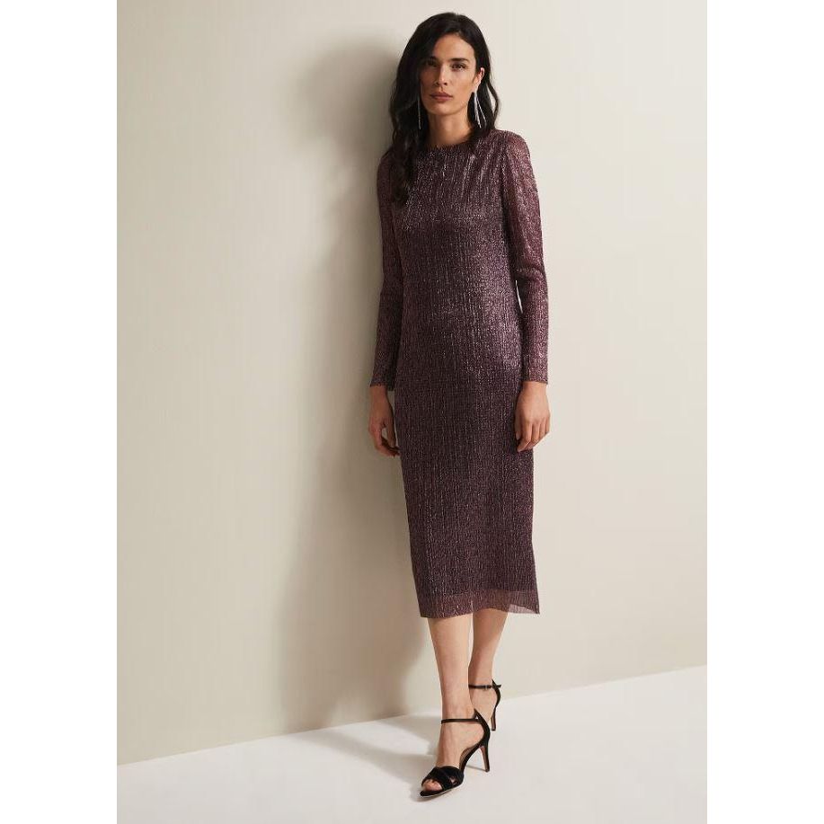 Phase Eight Alix Pink Plisse Midi Dress - Pink