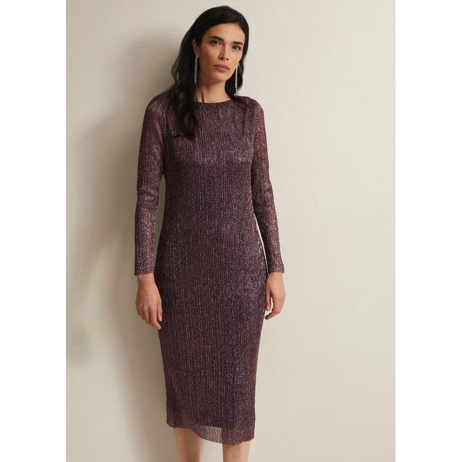 Phase Eight Alix Pink Plisse Midi Dress - Pink